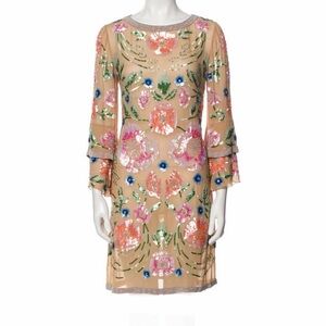 Matthew Williamson Multicolor Floral Sequined Long Sleeve Silk Dress